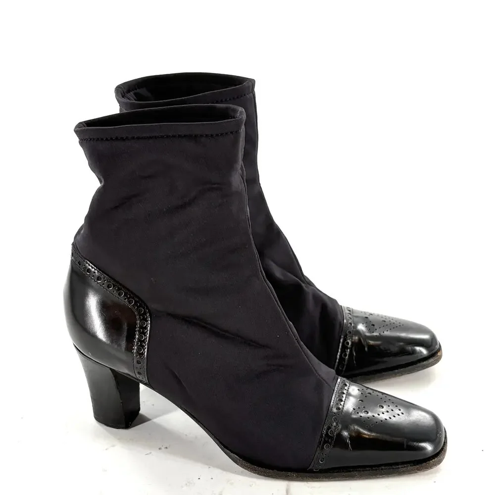 Bruno Magli Oxford Ankle Boots 9 39 Black Leather Academia Prep Whimsigoth Heel